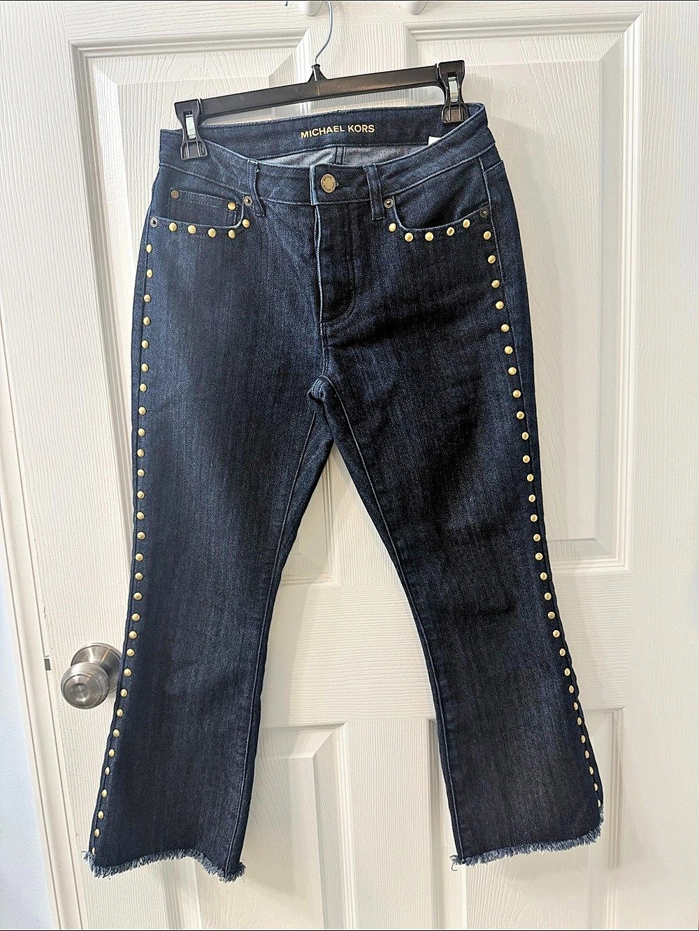 Michael Kors Studded Cropped Jeans in Dark Blue Wash 25 inch waist
